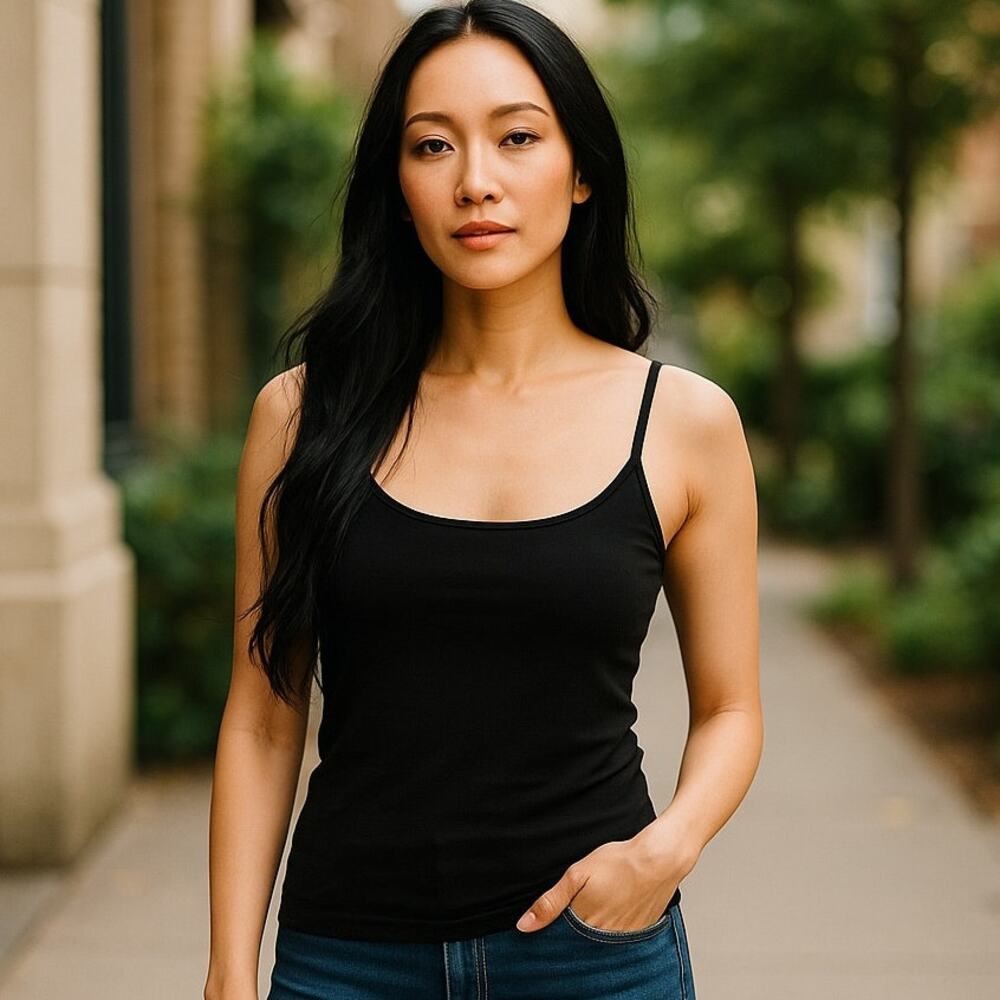 VANITY FAIR Black Long Camisole Adjustable Straps Cami Tank Top ~ Plus Size 2X